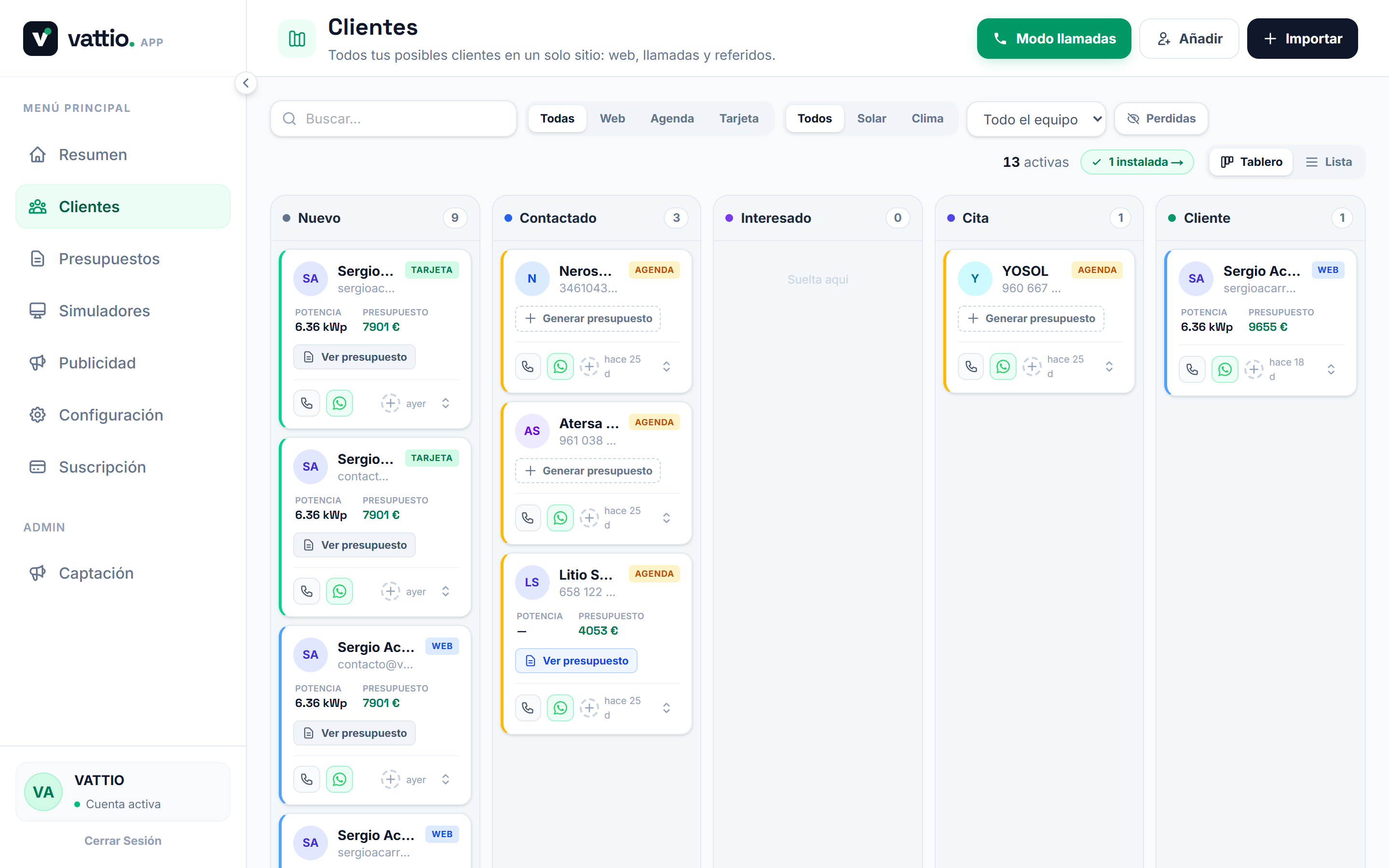 Tablero de clientes (CRM)