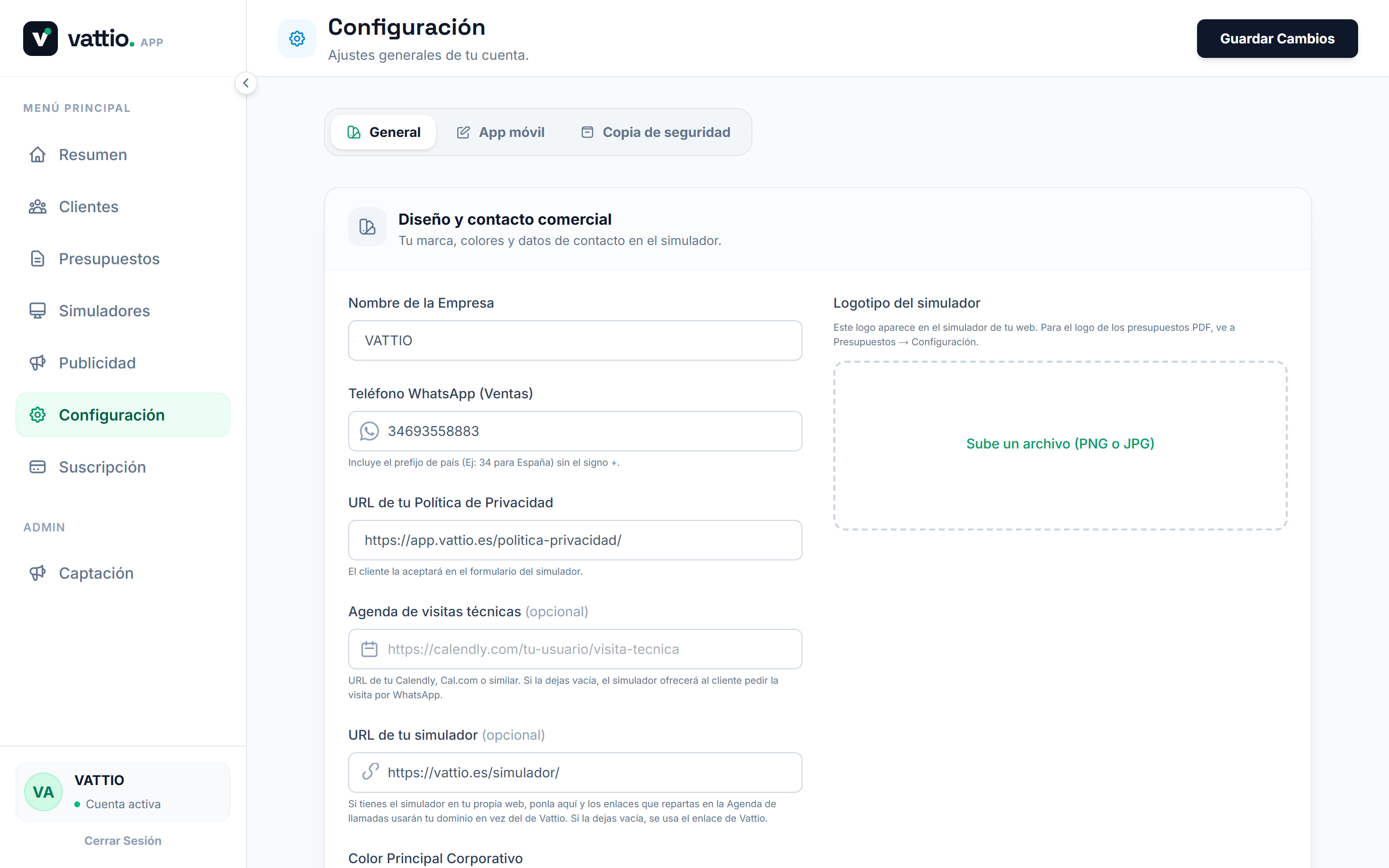 Configuración de la cuenta