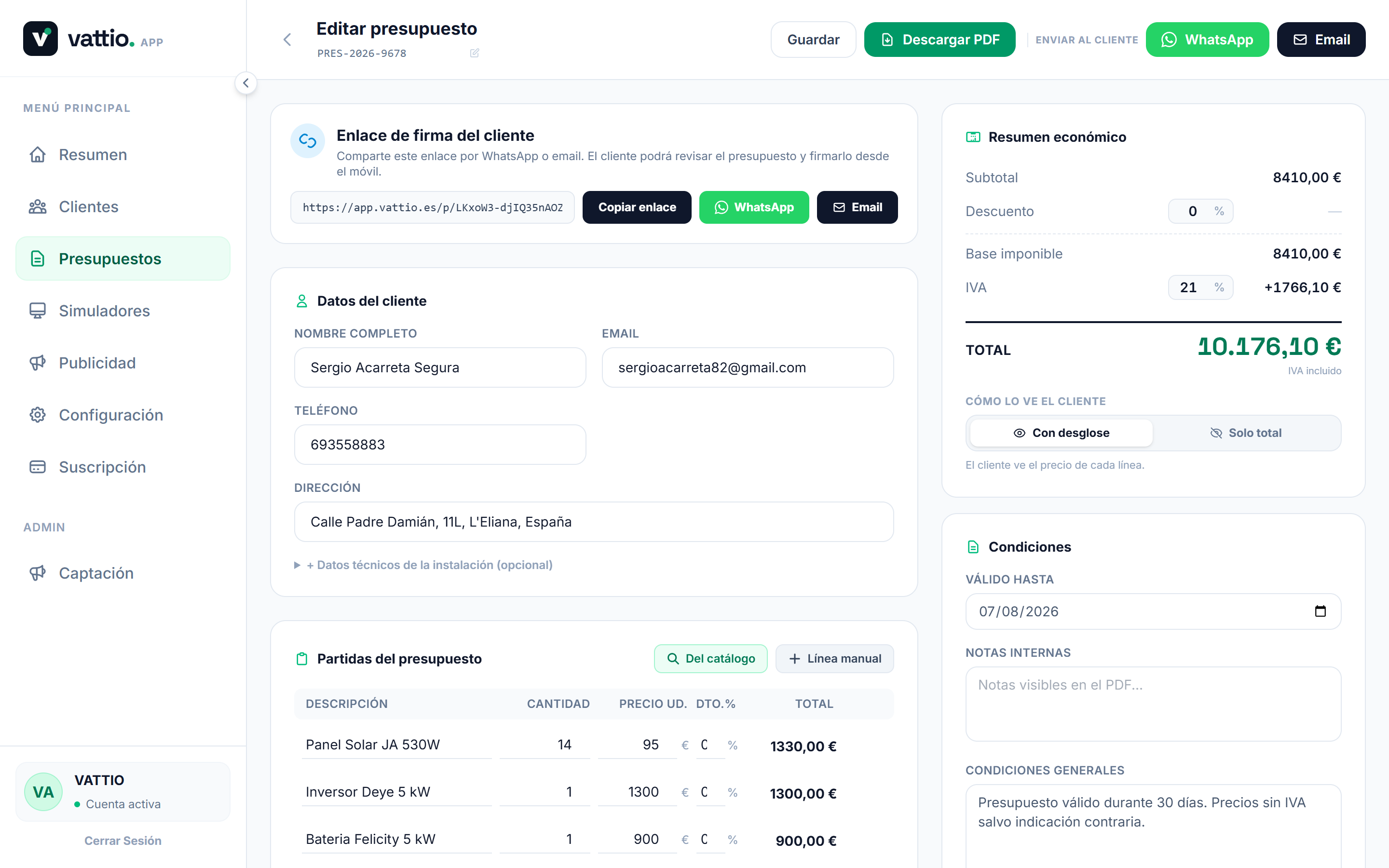 Constructor de presupuestos