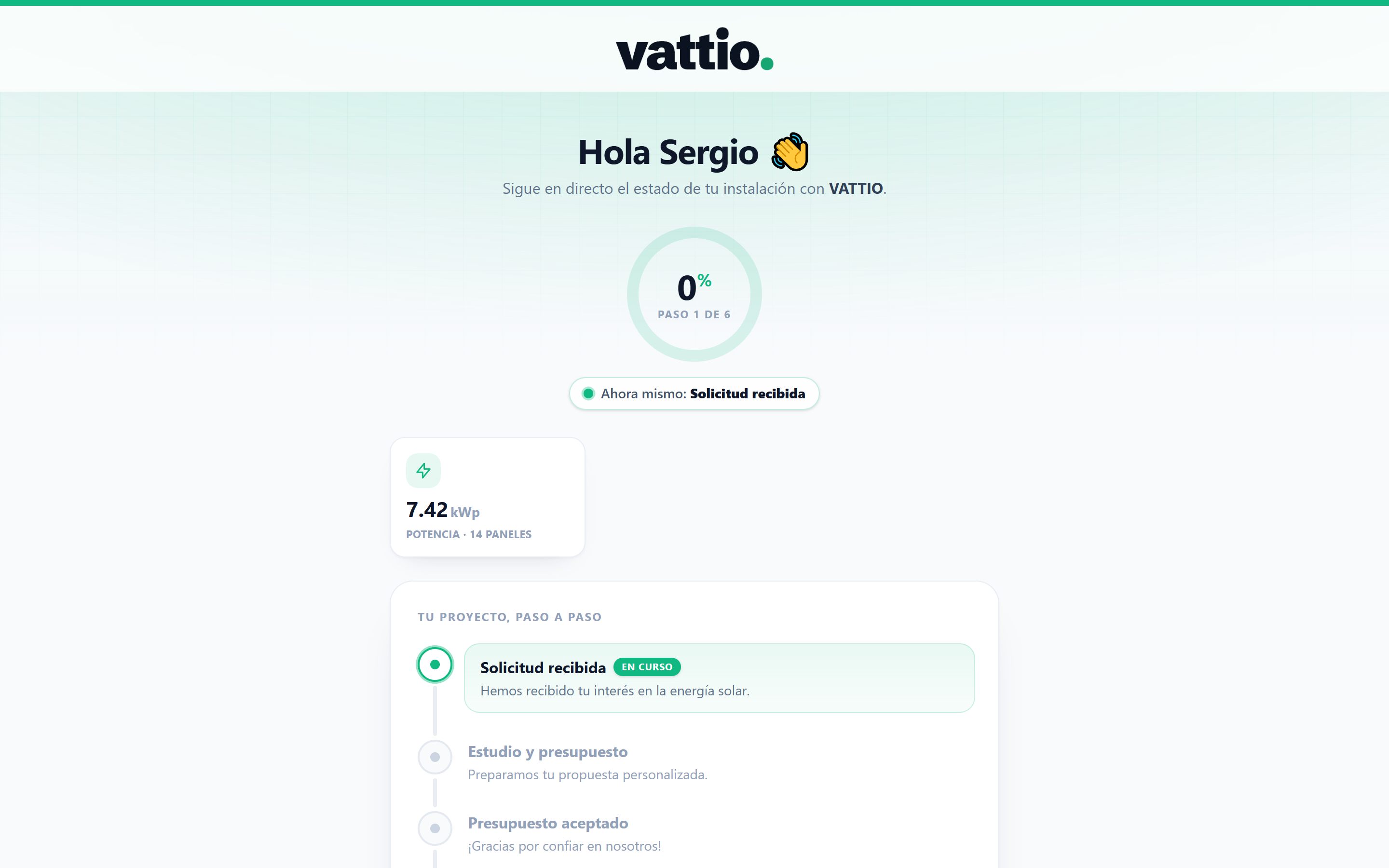 Portal del cliente con el estado del proyecto